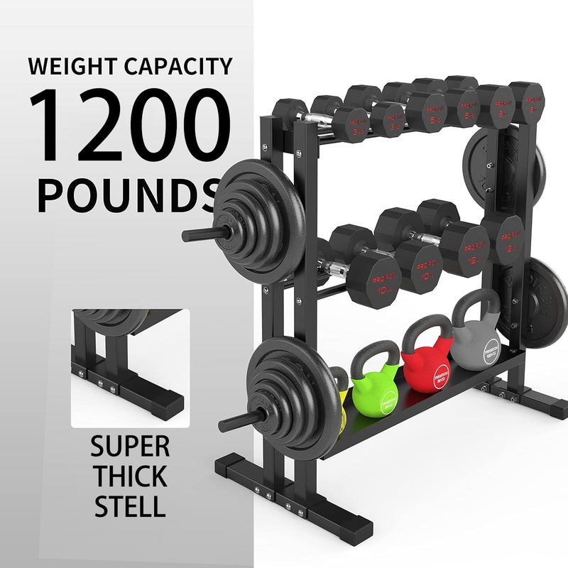 PROIRON Dumbbell Rack, 3 Tier Weights Storage Rack for Dumbbells, Weight Plates, and Kettlebells (1000 Pounds Weight Capacity, 2023 Version) - Image 2