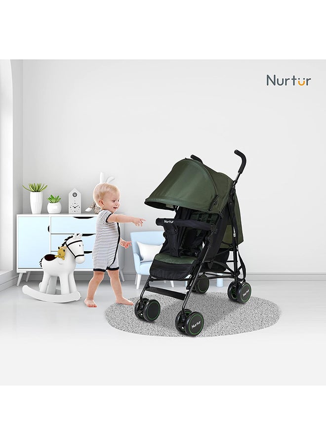 عربة أطفال خفيفة للسفر من آرتشر للأطفال من  إلى  شهرًا، سلة تخزين، حاجز قابل للفصل، حزام أمان خماسي النقاط، تصميم مدمج، أخضر داكن