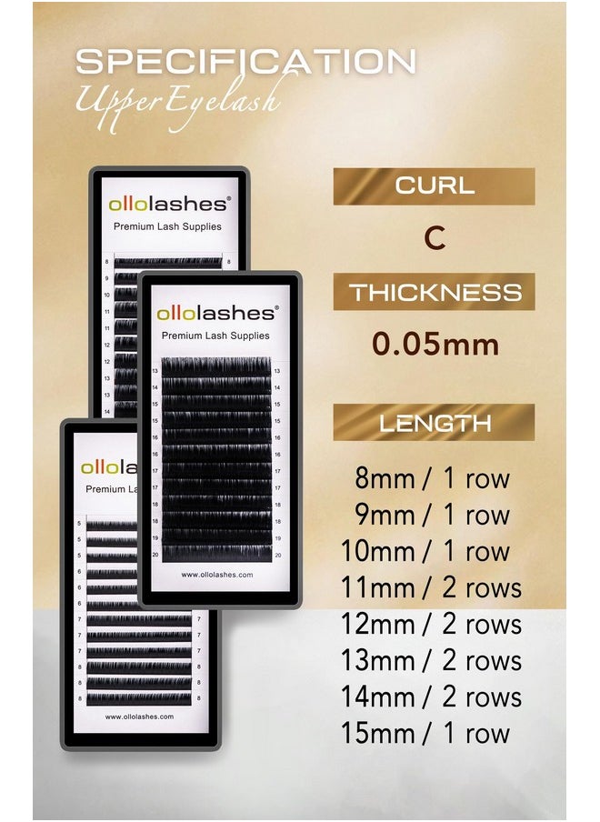 OLLOLASHES - Eyelash Extension B C Cc D J Curl Mix 5-20Mm 0.03 0.05 0.07 0.15 Super Matte Classic Lash Extensions Professional Supplies For Lash Techs (C-0.05, 8-15Mm) - Image 1