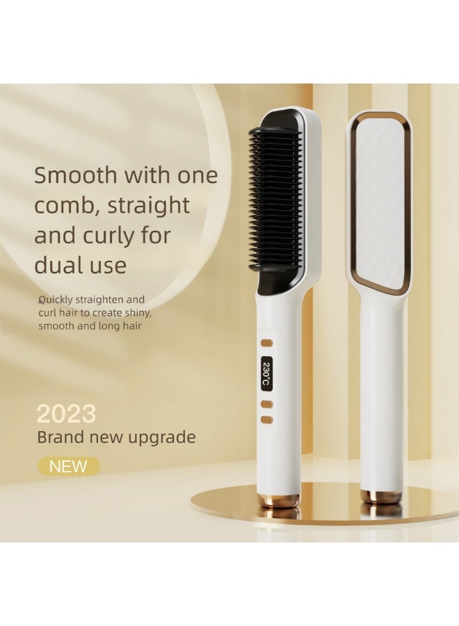 Negative Ion Hair Straightener Brush, Hair Straightener, Non-Damaging to Hair, 2-in-1 Hair Straightening & Curling Iron for Lazy People, Electric Curling Brush - Image 1