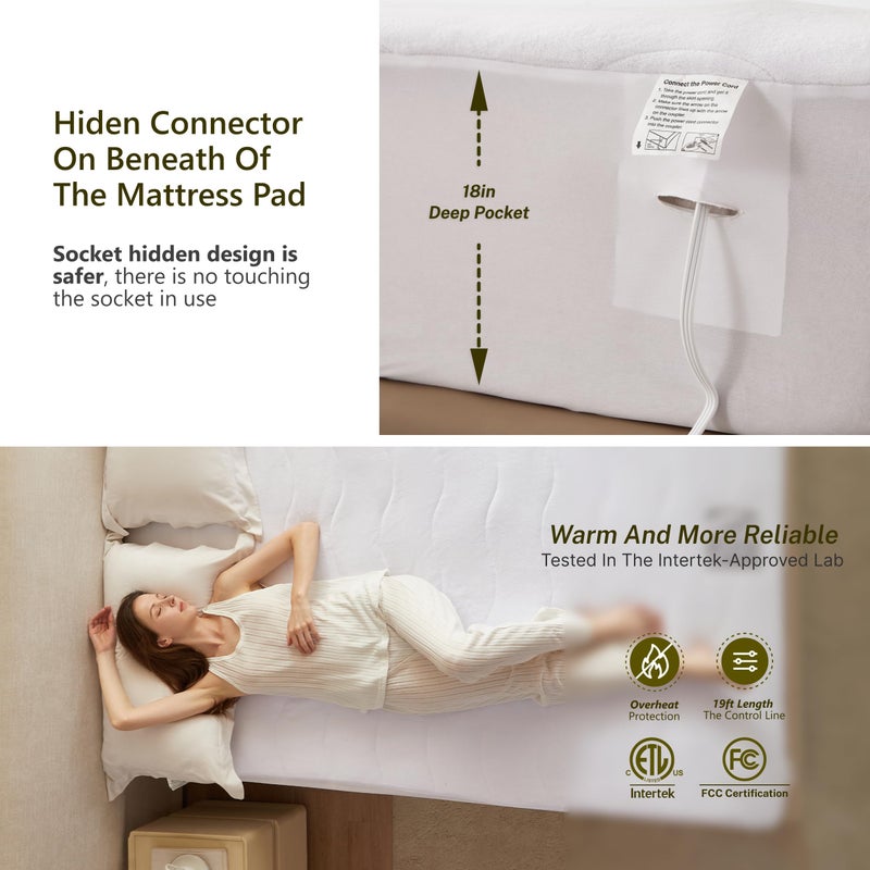 Cozorbt Heated Quilted Wave Mattress Pad,King Size Dual Control,Soft Bed Warmer,10 Heat Settings,1-12 Hours Auto-Off,Fast Heating,ETL Certified,Machine Washable,Fit Up to 18" Deep Pocket,78"x80" - Image 4