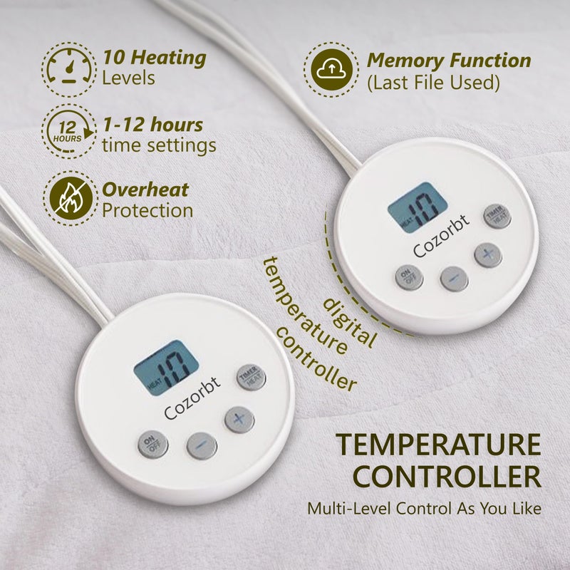 Cozorbt Heated Quilted Wave Mattress Pad,King Size Dual Control,Soft Bed Warmer,10 Heat Settings,1-12 Hours Auto-Off,Fast Heating,ETL Certified,Machine Washable,Fit Up to 18" Deep Pocket,78"x80" - Image 5