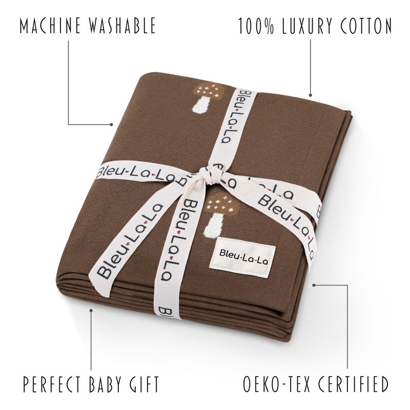 Bleu La La Knit Baby Blanket for Girls and Boys 100% Cotton Buttery Soft Cozy Receiving Swaddle Crib Stroller Blanket for Shower Gift Registry for Newborns, Infants, Toddlers (Mushroom - Mocha) - Image 3