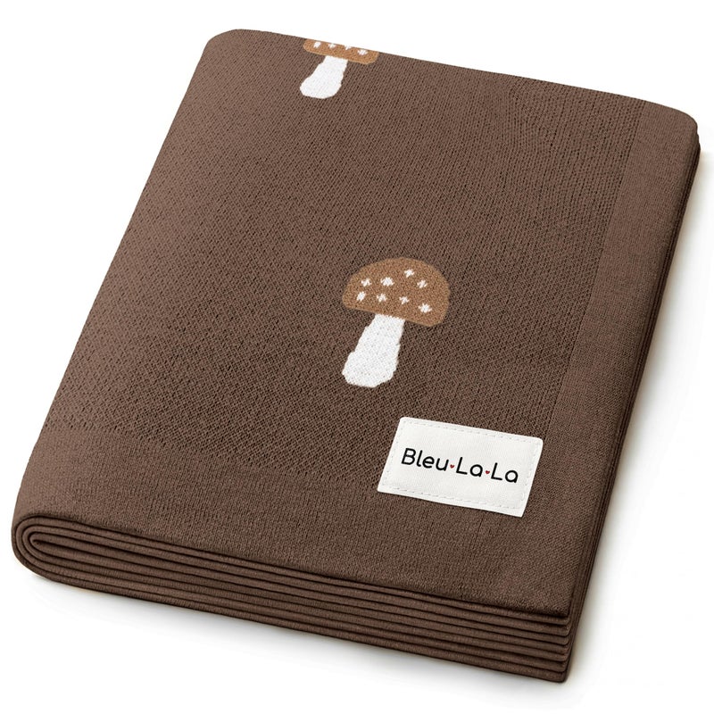 Bleu La La Knit Baby Blanket for Girls and Boys 100% Cotton Buttery Soft Cozy Receiving Swaddle Crib Stroller Blanket for Shower Gift Registry for Newborns, Infants, Toddlers (Mushroom - Mocha) - Image 1