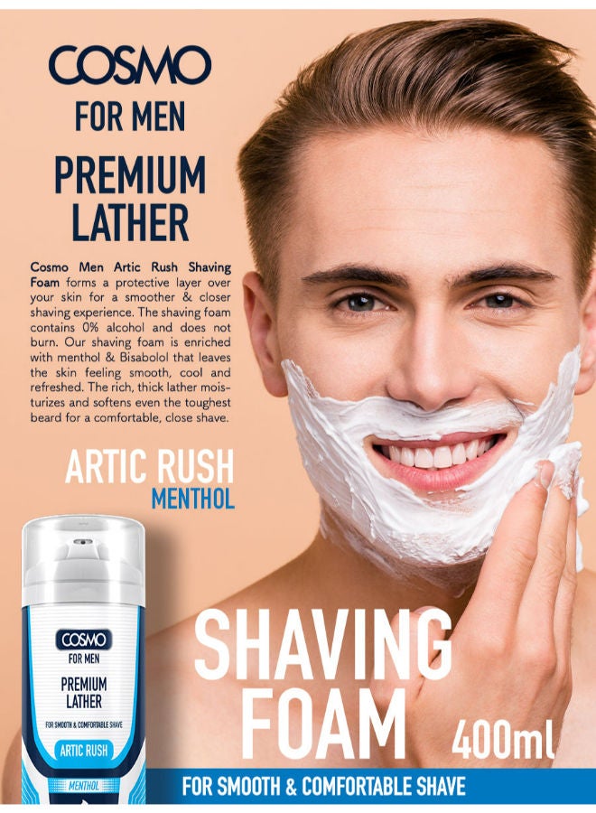 COSMO رغوة حلاقة آرتيك راش بريميوم للرجال 400 مل، بالمنثول - Image 2
