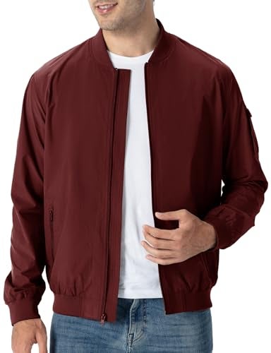 TBMPOY Men's Lightweight Jackets Light Bomber Casual Windbreaker Jackets Stylish Fall Golf Spring Dress Business Varsity Dark Wine Red XXXL - Image 2