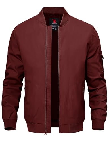 TBMPOY Men's Lightweight Jackets Light Bomber Casual Windbreaker Jackets Stylish Fall Golf Spring Dress Business Varsity Dark Wine Red XXXL - Image 1