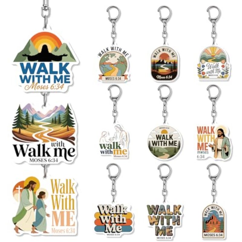 12 قطعة من سلاسل المفاتيح Walk with Me 2026 LDS للشباب تحت عنوان هدايا أكريليك مسيحية دينية سلسلة مفاتيح مورمون عقيدة يسوع المسيح هدايا تشجيعية للشباب والنساء والرجال - Image 1