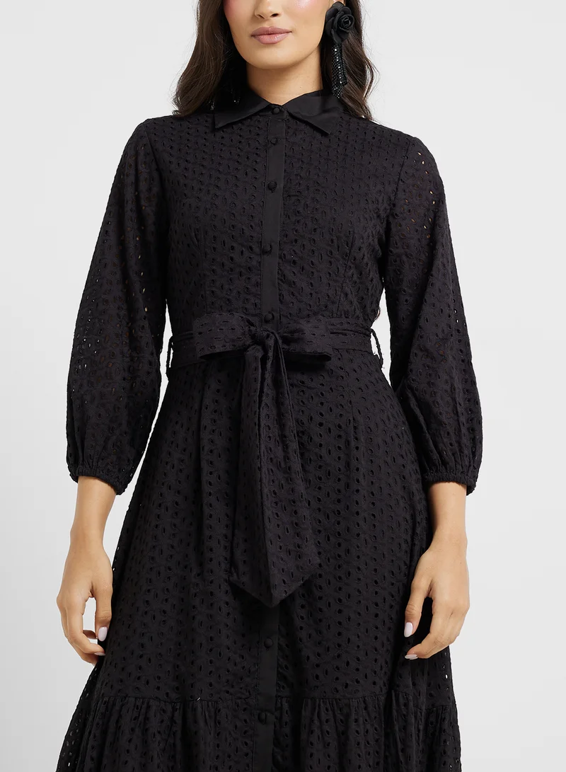 ايلا Eyelet Shirred Midi Dress