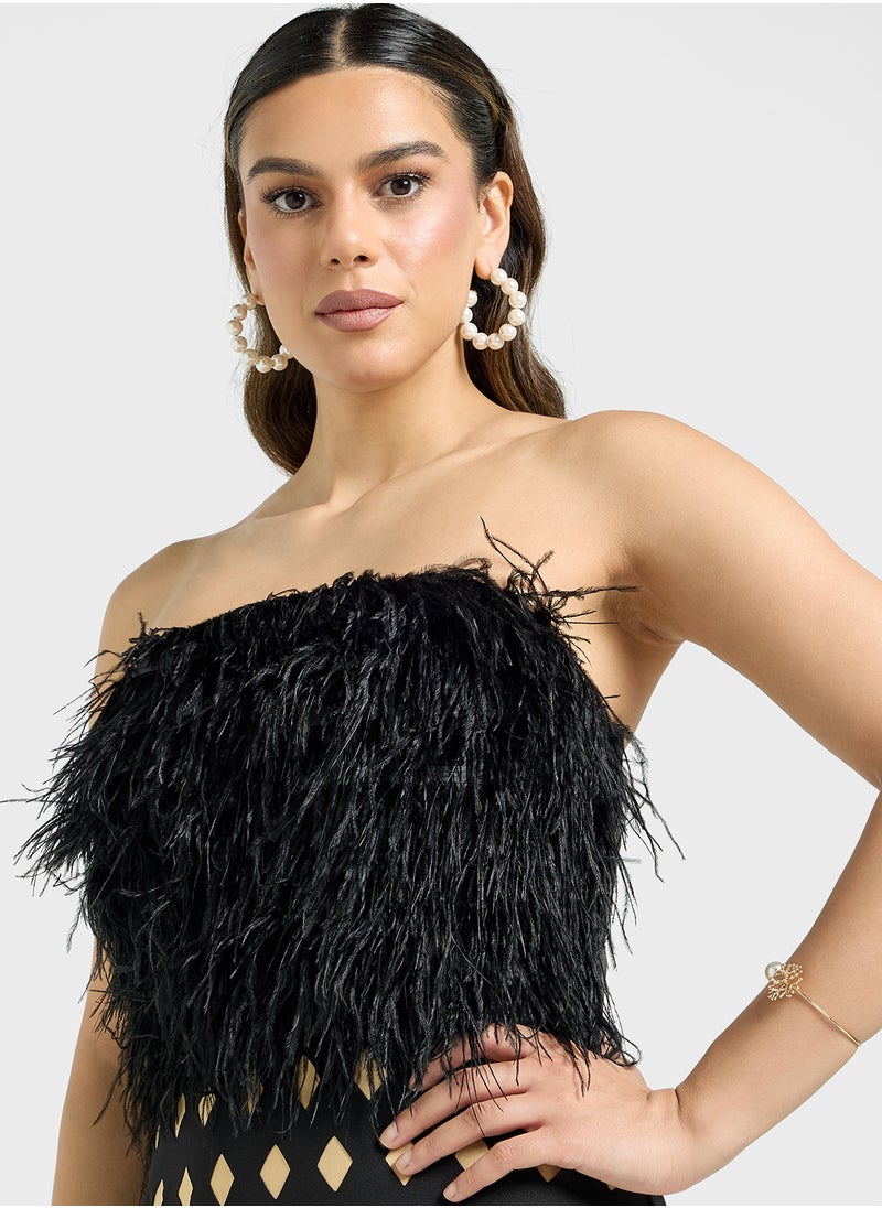Threadz by Ajooni - Bardot Fur Detail Laser Cut Dress - Image 1