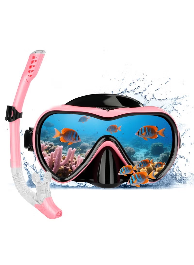 BESTPEAK Adult Snorkeling Gear, Snorkel Mask Set with 180 Degree Tempered Glass Anti-fog Goggles Dry Snorkel (Pink) - Image 1