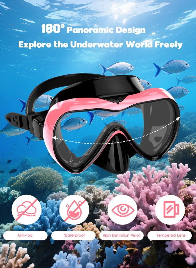 BESTPEAK Adult Snorkeling Gear, Snorkel Mask Set with 180 Degree Tempered Glass Anti-fog Goggles Dry Snorkel (Pink) - Image 2
