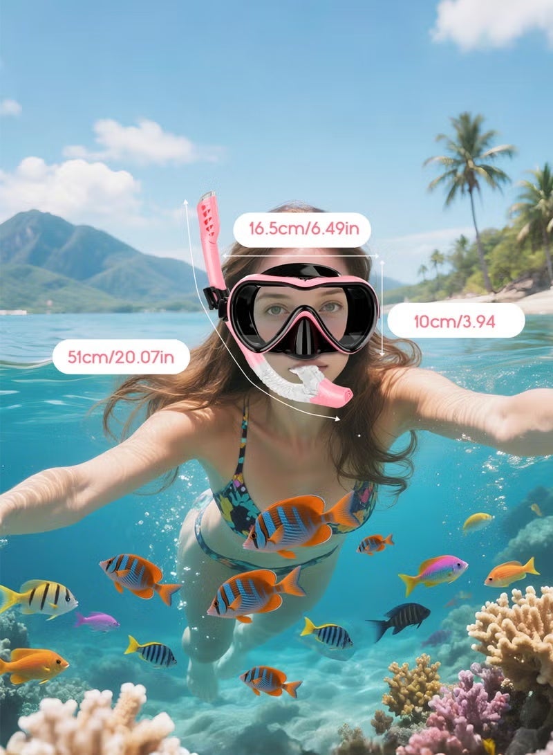 BESTPEAK Adult Snorkeling Gear, Snorkel Mask Set with 180 Degree Tempered Glass Anti-fog Goggles Dry Snorkel (Pink) - Image 5