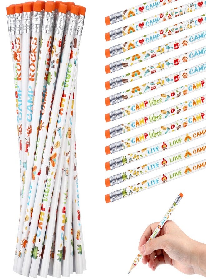 YooNotee 48 Pcs VBS Camping Pencils with Eraser Bulk Stationery Funny VBS Classroom School Supplies Gift Decor for Camping Birthday Party - Image 1