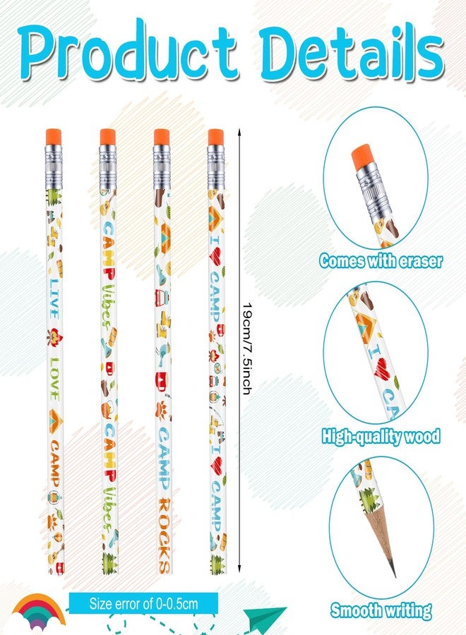 YooNotee 48 Pcs VBS Camping Pencils with Eraser Bulk Stationery Funny VBS Classroom School Supplies Gift Decor for Camping Birthday Party - Image 2
