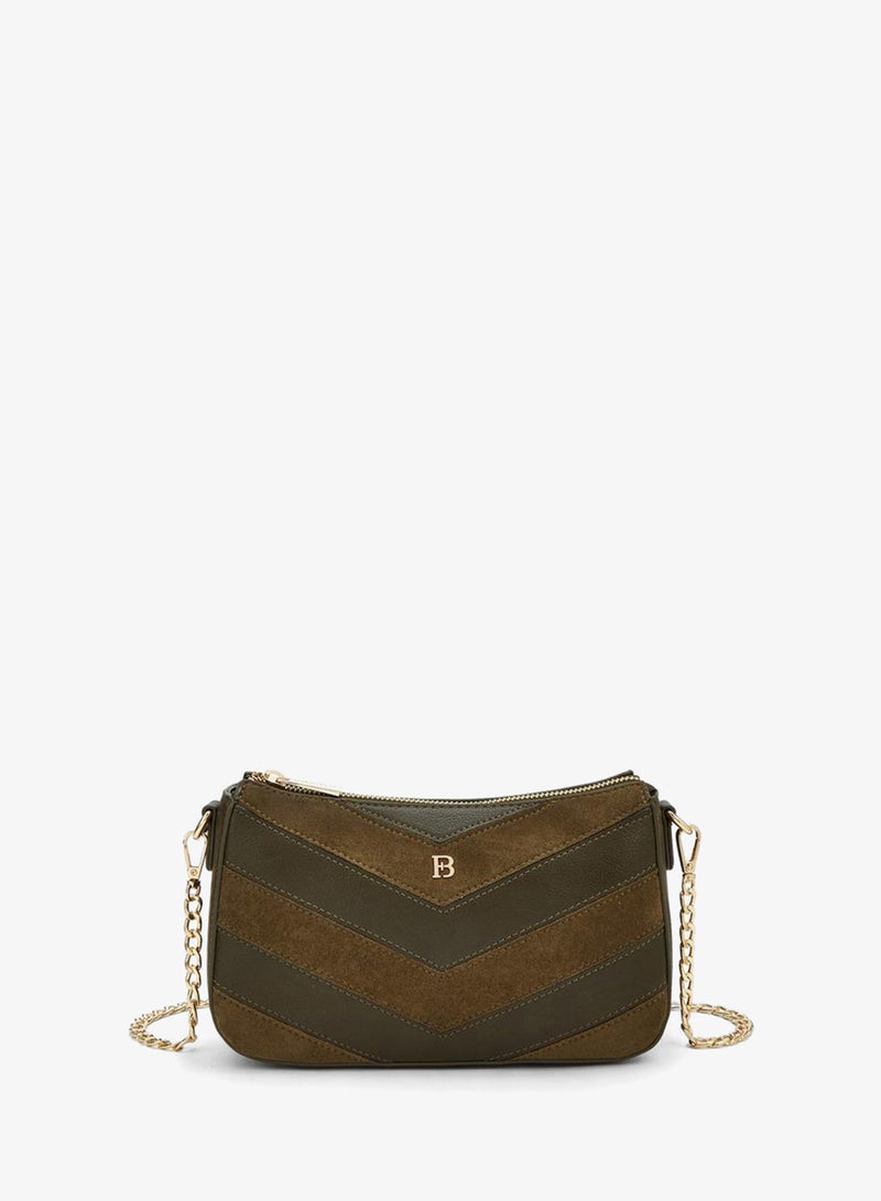 Flora Bella By Shoexpress Chevron Panelled Crossbody Bag With Chain Strap - Image 1
