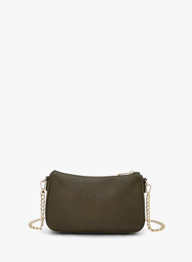Flora Bella By Shoexpress Chevron Panelled Crossbody Bag With Chain Strap - Image 3