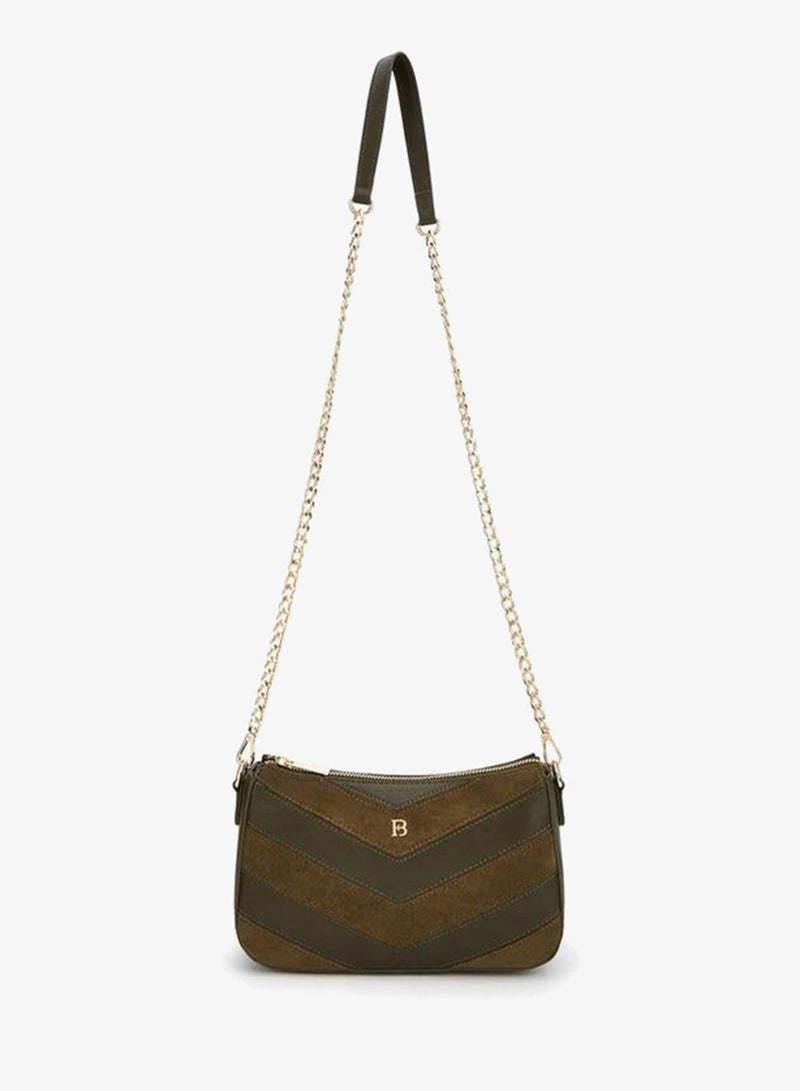 Flora Bella By Shoexpress Chevron Panelled Crossbody Bag With Chain Strap - Image 5