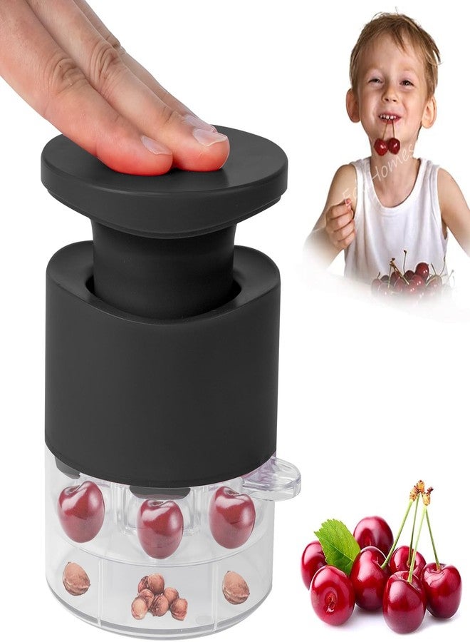 EddHomes Cherry Pitter Multiple, Quick Release Multi Cherries Stoner Pitter 7-in-1, Push Button Cherr'y Core Pit'ter with Splatter Protector, Pit Remover for Making Jam(Save Time) (Black, Large) - Image 1