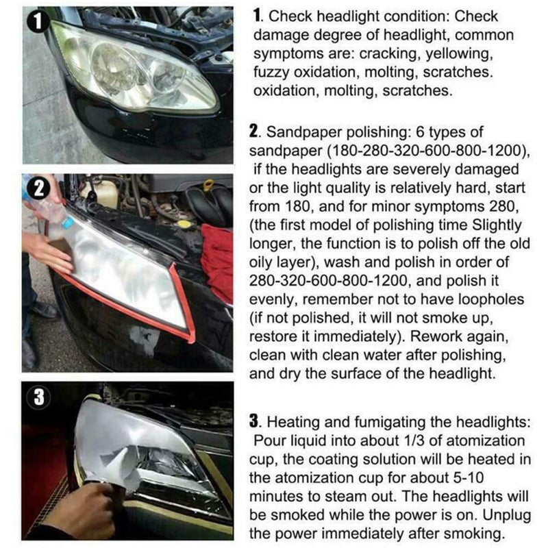 QKDS Atomizing Cup Car Headlight Lens Repair Tool Restoration Auto Restore Kit Clear, Refurbished Restoration Renovation Heating Atomization Cup Refurbish Kit - Image 5