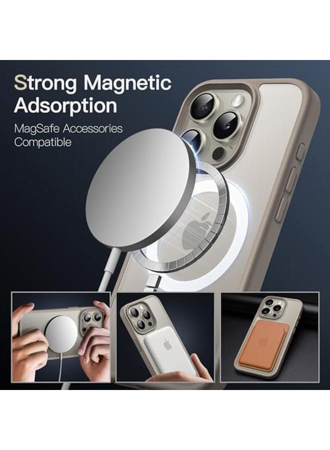 جي تيك جراب مغناطيسي لهاتف Iphone 15 Pro مقاس 6.1 بوصة متوافق مع Magsafe، غطاء خلفي شفاف غير لامع رفيع مقاوم للصدمات من التيتانيوم الطبيعي - Image 3