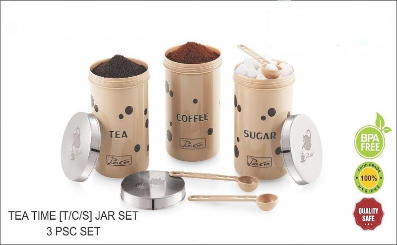 SHREESHANN Tea Sugar Coffee Containers Set with Spoon 3 Pieces 900 ml Each Microwave Dishwasher Safe BPA Free - Image 3