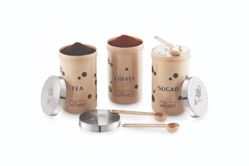 SHREESHANN Tea Sugar Coffee Containers Set with Spoon 3 Pieces 900 ml Each Microwave Dishwasher Safe BPA Free - Image 1
