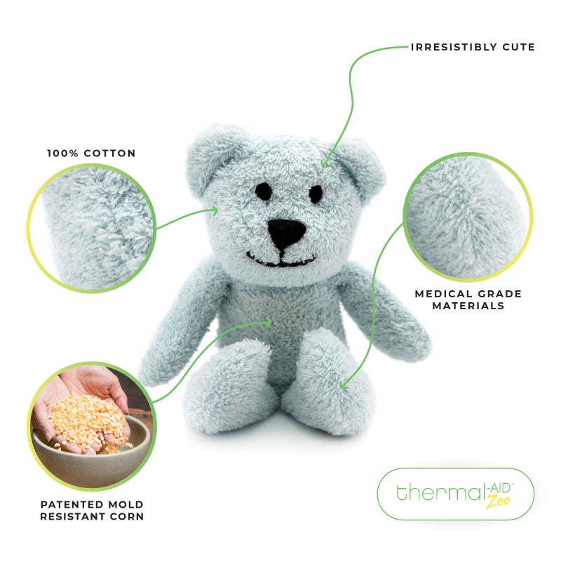 Thermal-Aid Zoo Mini â€” (Buckley the Blue Bear) â€” Mold-Resistant, Washable Hot & Cold Pack for Kids â€” Heating and Cooling Pad with Natural Corn Filling â€” Reusable Plush Toy - Image 2