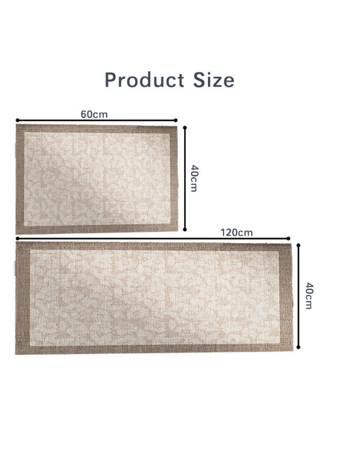 Set of 2 PCS Kitchen Mats – Non Slip Kitchen Rugs – High Absorbency Quick Dry Mat – Non Skid Washable Kitchen Mats – Anti-Skidding Rubber Backing, Oil & Water Resistant (Light Color, 40x60 + 40x120 cm) - Image 2