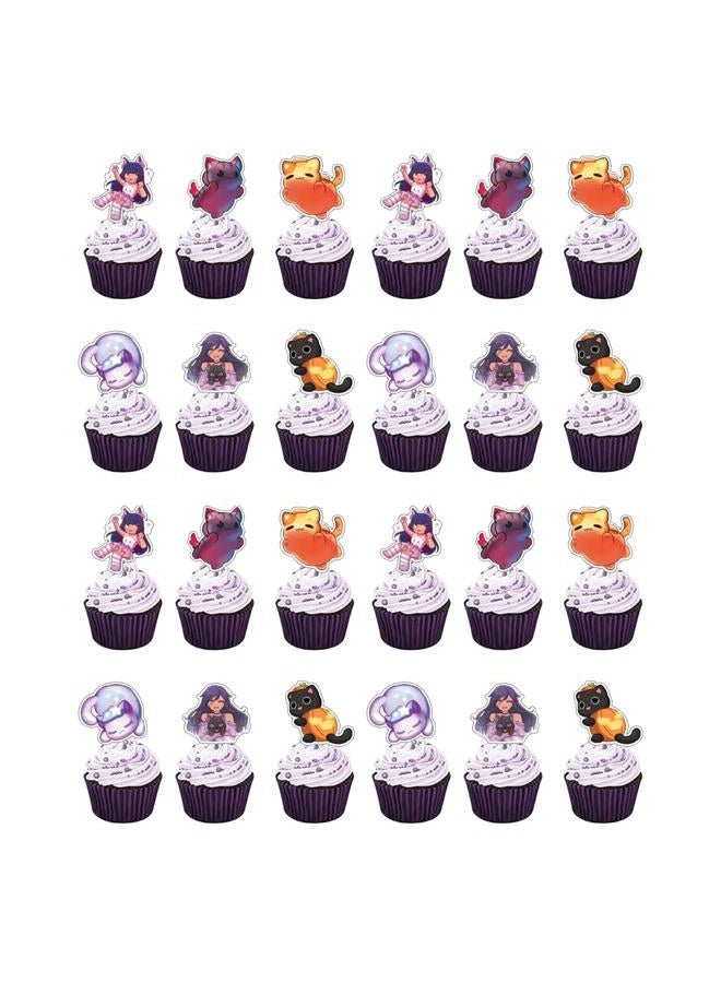 Jlemon 25Pcs Cat Game Party Cake topper Super Cat Theme Cake Decorations with 24pcs Cupcake Toppers, 1pcs Big Cake Topper for Cat Game Birthday Party Supplies - Image 3