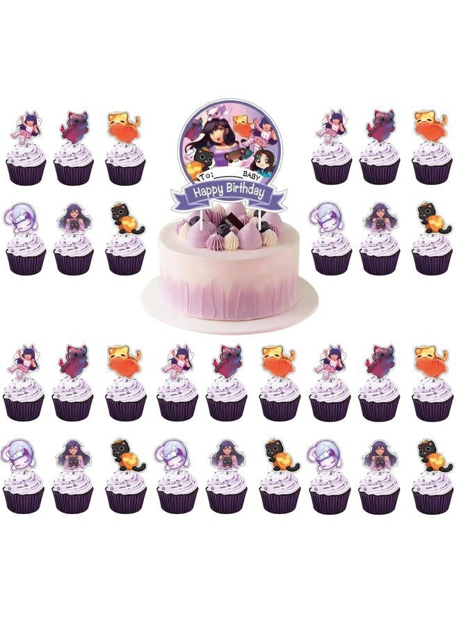 Jlemon 25Pcs Cat Game Party Cake topper Super Cat Theme Cake Decorations with 24pcs Cupcake Toppers, 1pcs Big Cake Topper for Cat Game Birthday Party Supplies - Image 2