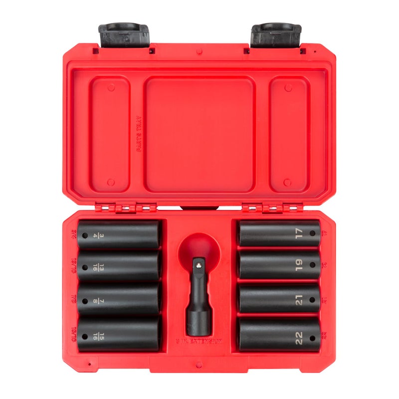 TEKTON 1/2 Inch Drive Deep Impact Lug Nut Socket Set with Case, 9-Piece (3/4-15/16 in., 17-22 mm) | SID92415