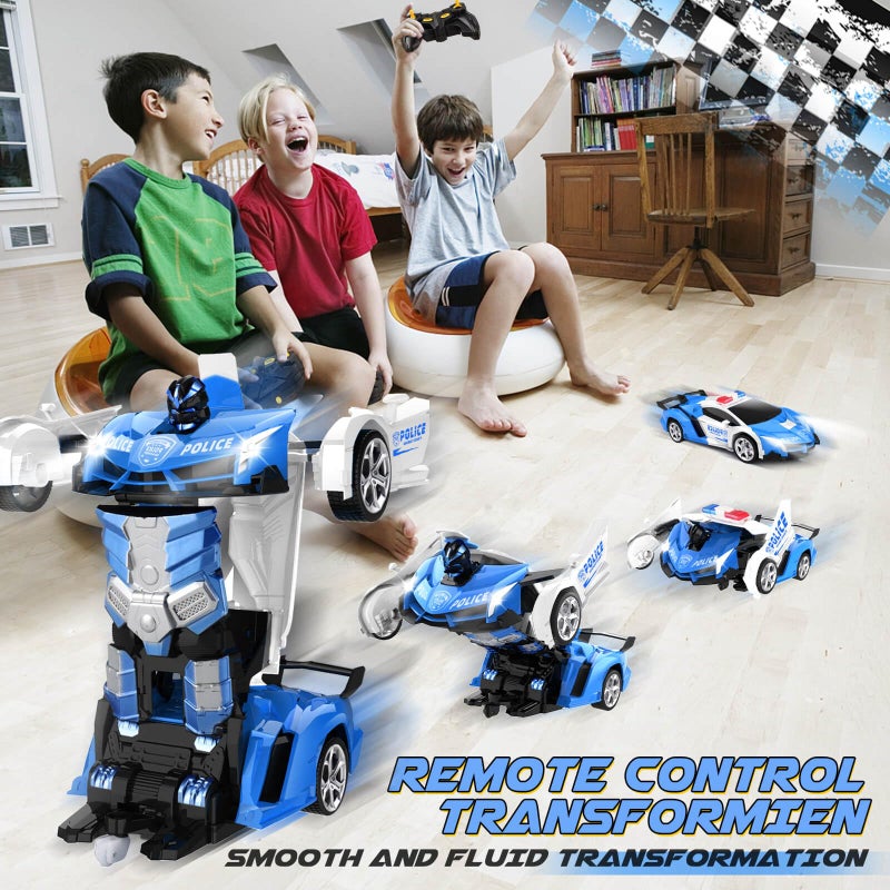 Britik Transform Remote Control Car  Rc Cars OneButton Transforming 360 Rotation Drifting 24ghz 118 Scale Gift Kids Aged 46 Year Old BoysGirls Police Car Blue - Image 3