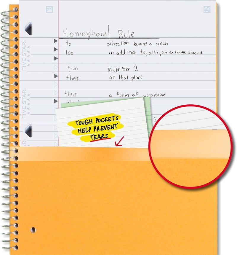 Five Star 5 Subject Spiral Notebook with Wide Ruled Paper, 200 Sheets, Water Resistant Cover, Black - Image 5