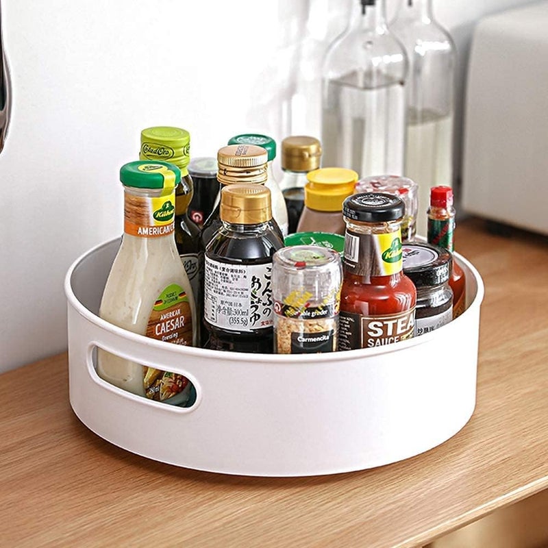 Feinerman 360° Rotating Kitchen Organizer Tray - Multi-Purpose Revolving Spices Storage Solution, Cosmetics Organizer Rack, Lazy Susan Cabinet Organizer (White) - Image 1