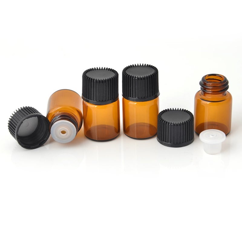 Enslz Mini Essential Oil Bottles Empty Sample bottle 1ml(1/4 dram) 2ml (5/8 dram) Amber Glass Bottle with Orifice Reducer and cap, With 2 Free Transfer Eye droppers(50 Pcs) (2ml) - Image 5