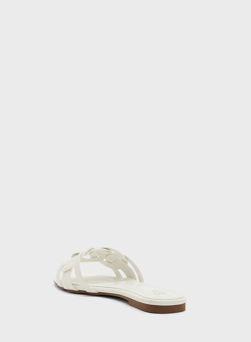 ELLA Woven Circle Detail Flat Sandal - Image 2