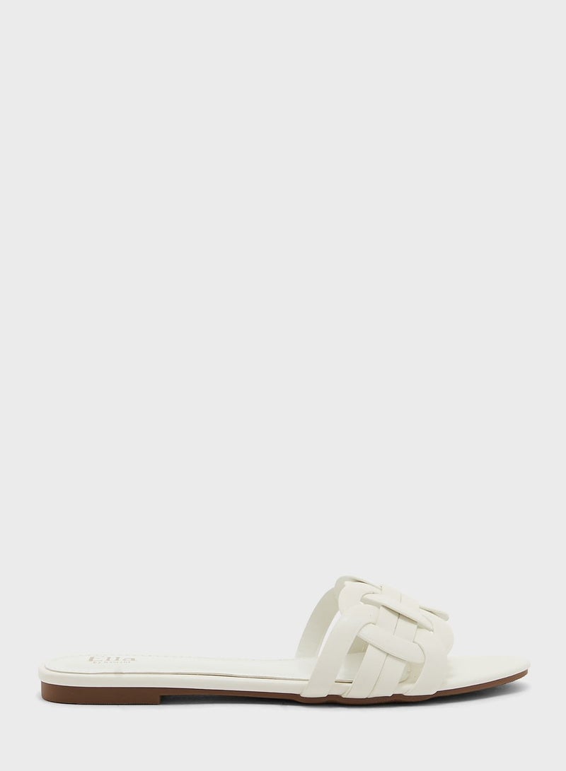 ELLA Woven Circle Detail Flat Sandal - Image 1