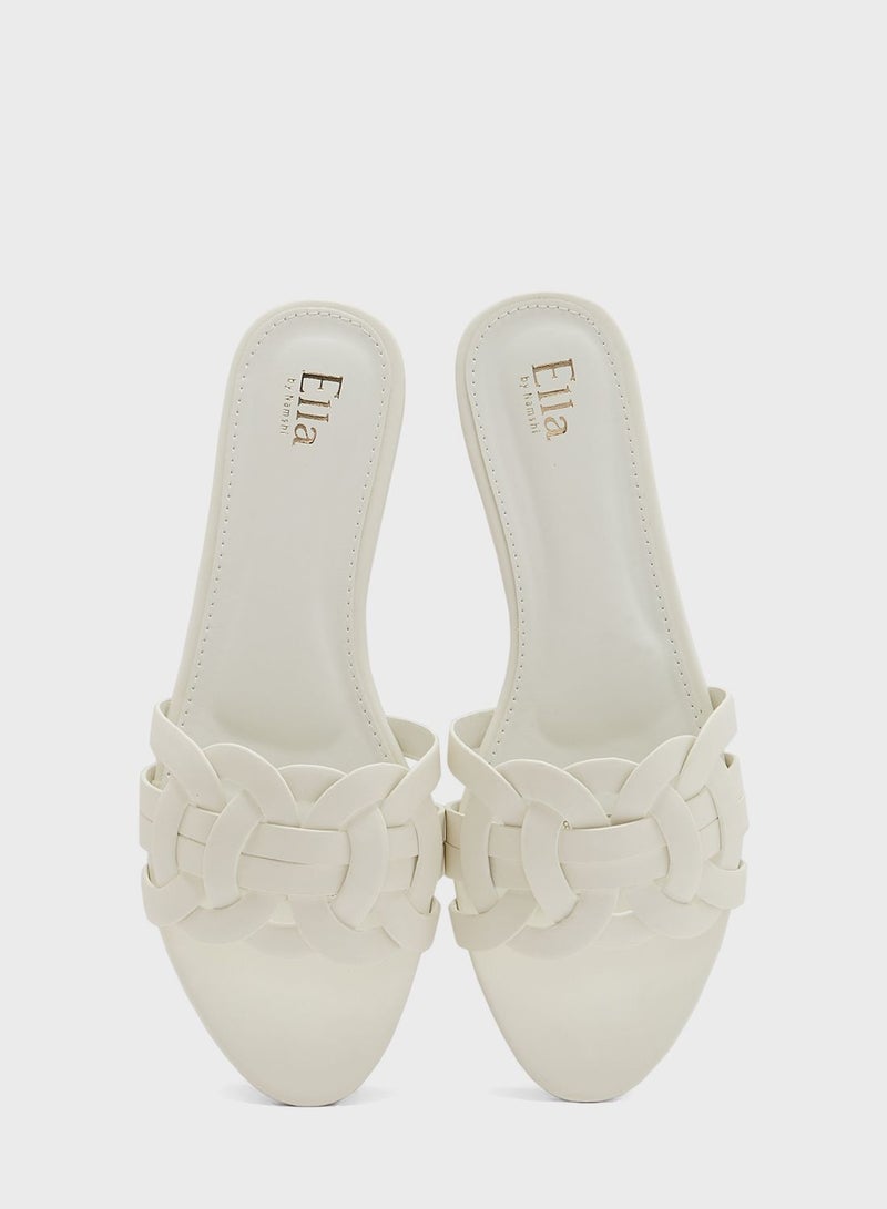 ELLA Woven Circle Detail Flat Sandal - Image 4