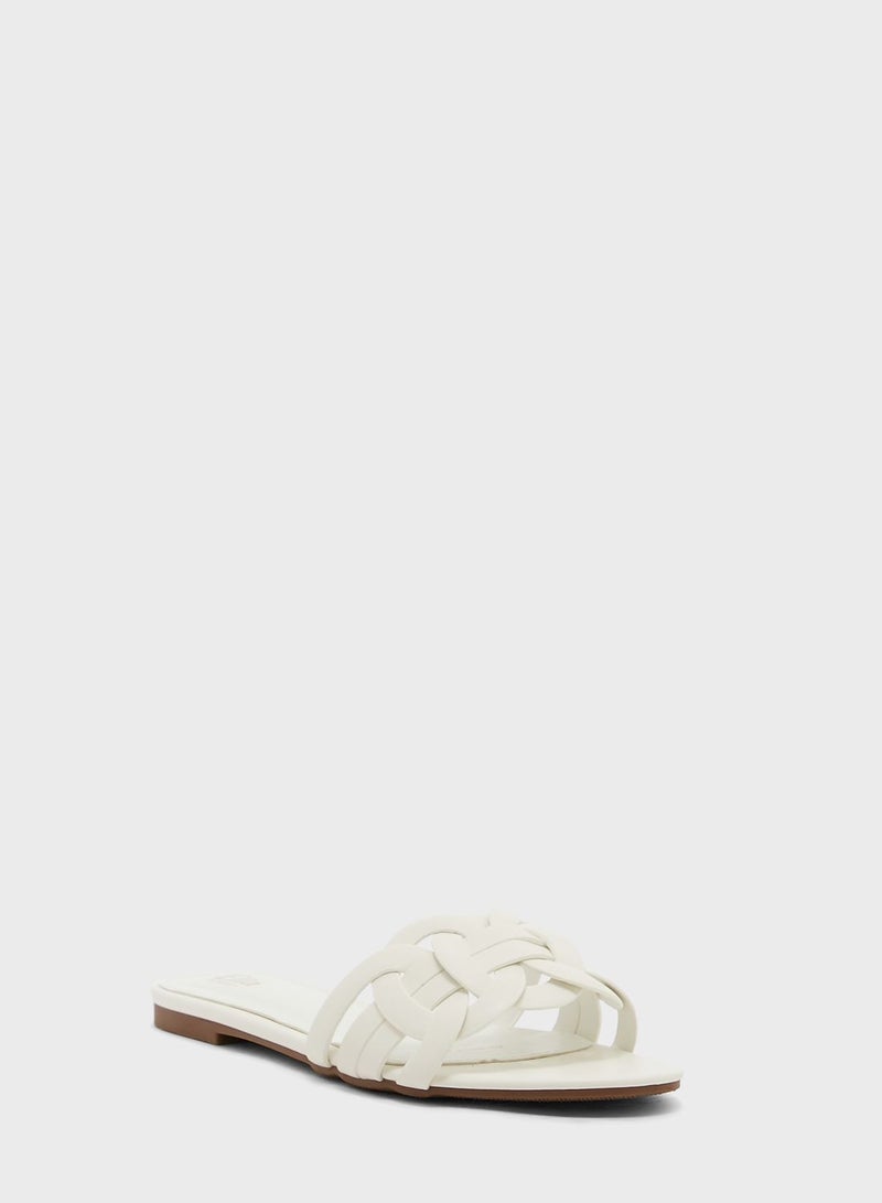 ELLA Woven Circle Detail Flat Sandal - Image 3