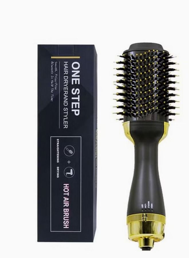 Electric Professional Hot Air Straight, Curling Hair Dryer Comb Gold/Black - Image 1