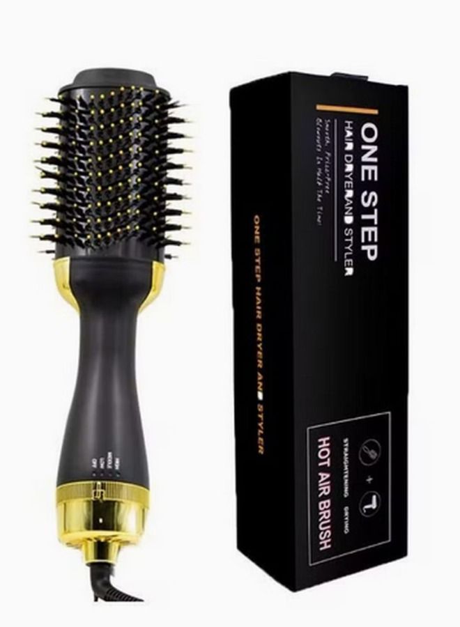 Electric Professional Hot Air Straight, Curling Hair Dryer Comb Gold/Black - Image 2