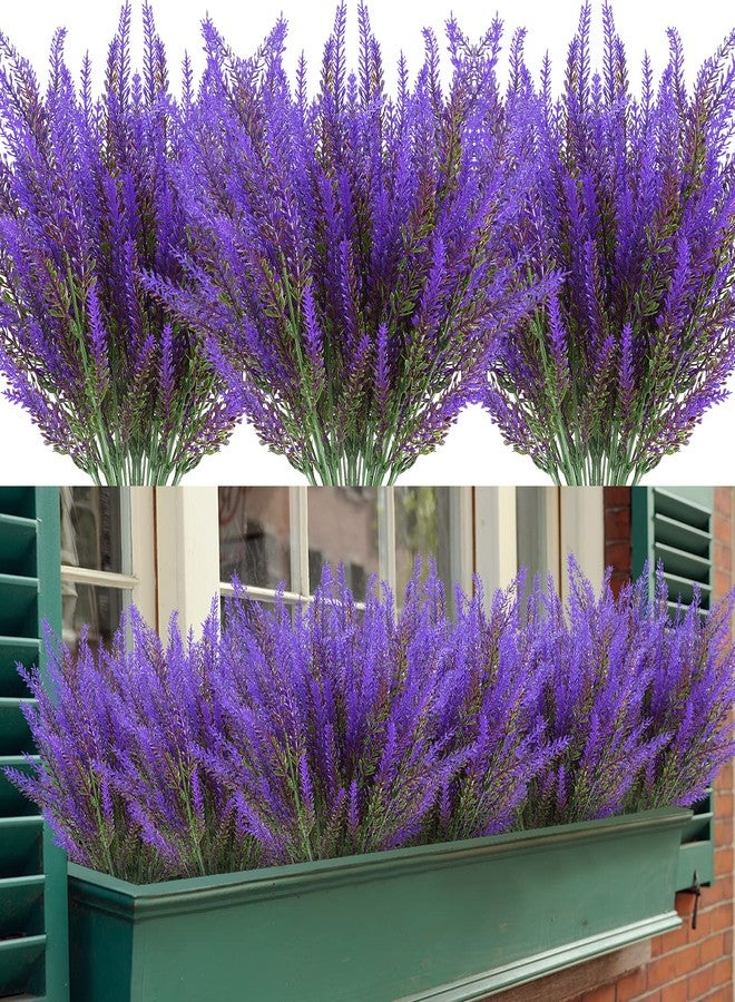 ZEOSTARO Artificial Lavender Flowers 12 Bundles Outdoor UV Resistant Fake Flowers No Fade Faux Plastic Plants Garden Porch Window Box Decorating (Purple) - Image 1