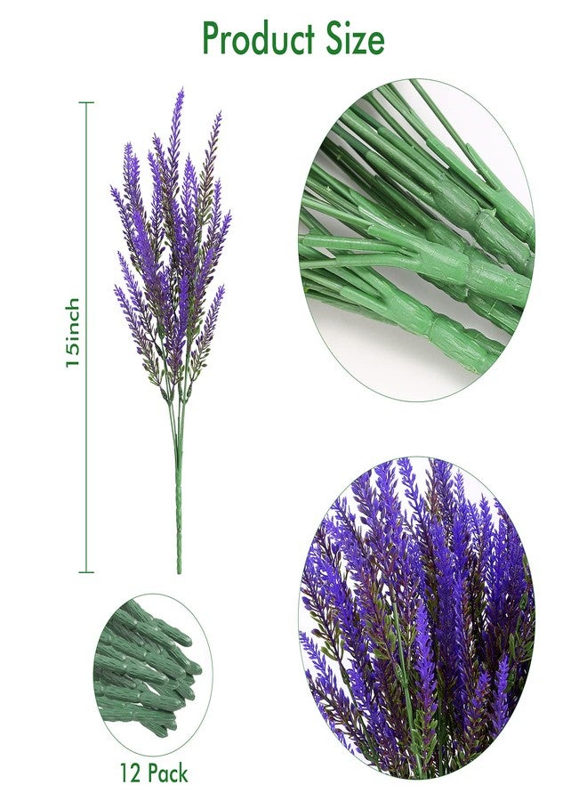 ZEOSTARO Artificial Lavender Flowers 12 Bundles Outdoor UV Resistant Fake Flowers No Fade Faux Plastic Plants Garden Porch Window Box Decorating (Purple) - Image 2