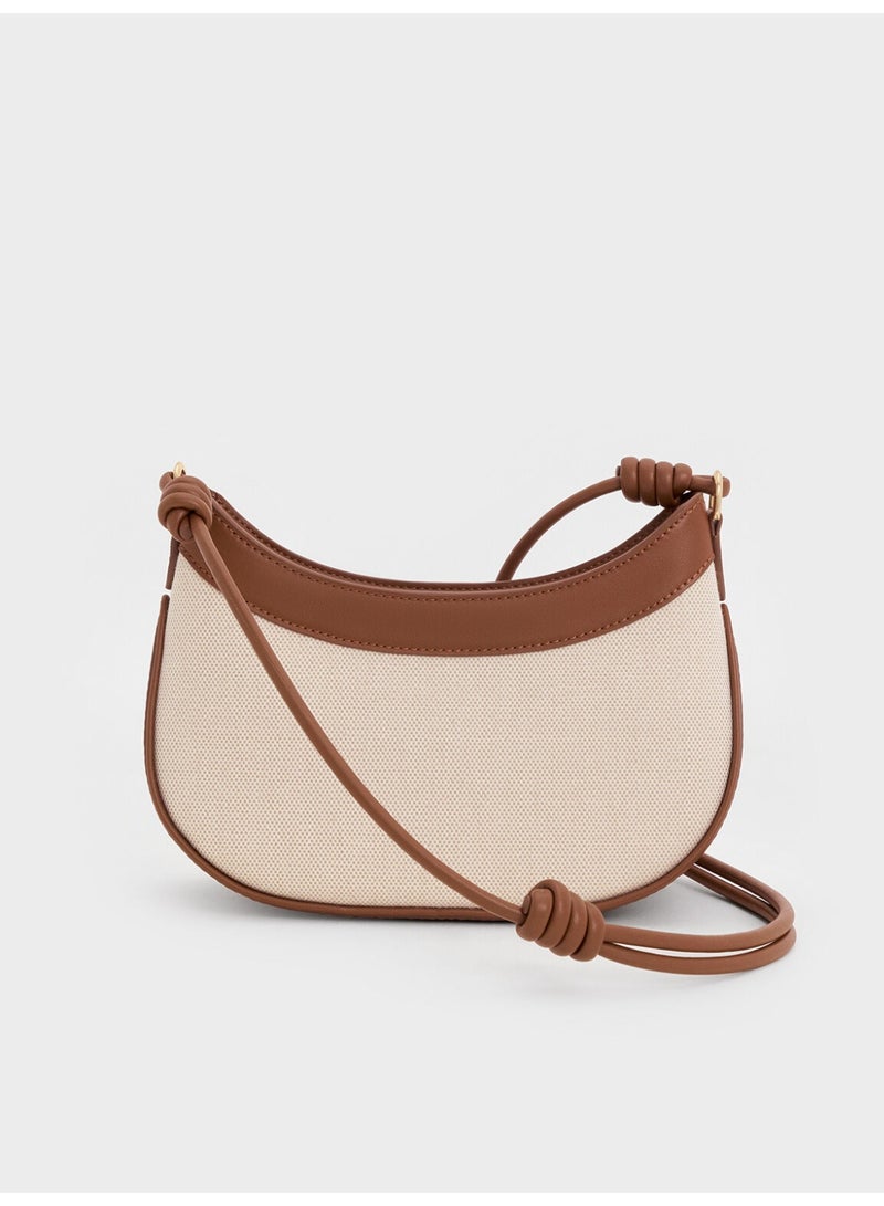 حقيبة كتف وحقيبة كروس بودي من تشارلز آند كيث سابين، مصنوعة من قماش كانفاس متين معقود، وحزام منحني - لون بني شوكولاتة