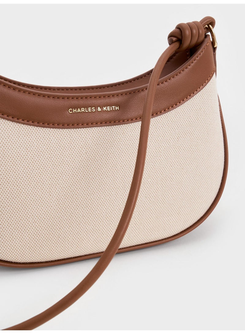 حقيبة كتف وحقيبة كروس بودي من تشارلز آند كيث سابين، مصنوعة من قماش كانفاس متين معقود، وحزام منحني - لون بني شوكولاتة