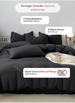 LUNA Home 6 Piece King Size Bed Set Without Filler, Washable Cotton, Black.  - Image 2