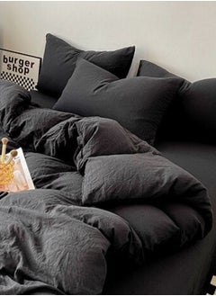 LUNA Home 6 Piece King Size Bed Set Without Filler, Washable Cotton, Black.  - Image 3