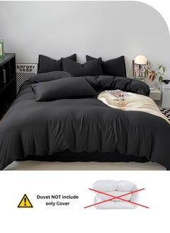LUNA Home 6 Piece King Size Bed Set Without Filler, Washable Cotton, Black.  - Image 5