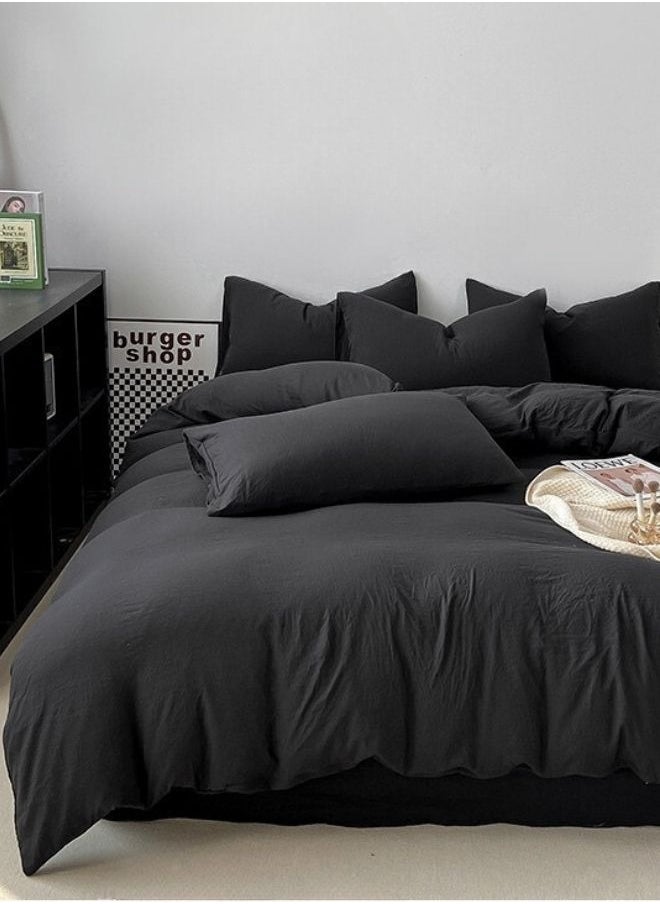 LUNA Home 6 Piece King Size Bed Set Without Filler, Washable Cotton, Black. 